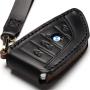 Leather BMW Key Fob Cover Suit for Keyless Remote Control for BMW 1 2 3 4 5 6 7 Series and X1 X2 X3 X5 X6 etc (A Black) …