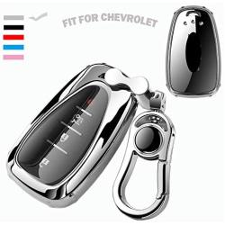 K LAKEY Key Fob Cover, Compatible with Key fob case Malibu Camaro Cruze Spark Volt Sonic Trax Equinox, Smart Car Key Soft TPU Case Shell Protector Key Fob with Alloy Keychain Blue Silver