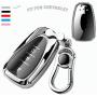 K LAKEY Key Fob Cover, Compatible with Key fob case Malibu Camaro Cruze Spark Volt Sonic Trax Equinox, Smart Car Key Soft TPU Case Shell Protector Key Fob with Alloy Keychain Blue Silver