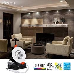 TORCHSTAR 12-Pack 3 Inch Gimbal LED Dimmable Recessed Light with J-Box, 7W (50W Eqv.) 500lm, Airtight, ETL/Energy Star/JA8/Title 24, CRI 90+, 4000K Cool White, White