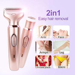Electric Razor for Women,2 in 1 Cordless Rechargeable Painless Hair Removal,Wet & Dry Trimmer for Bikini