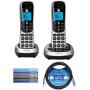 Motorola CD4012 DECT 6.0 Cordless Phones with Digital Answering Machine and Call Block (2-Pack) Bundle with Blucoil 10-FT 1 Gbps Cat5e Cable, and Reusable Cable Ties (5-Pack)