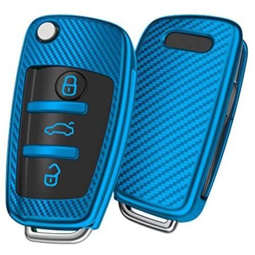 ELOHEI for Audi Key Fob Cover Case,Premium Soft TPU Stripes 360 Degree Full Protection Key Shell Key Case Cover Compatible with Audi A1 A3 Q3 Q7 R8 A6L TT (Blue)