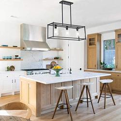 Kitchen Island Lighting Fixture Hanging Farmhouse Black 3 Light Modern Pendant Lighting Contemporary Chandeliers with Glass Shade for Living Dining Room Bedroom Kitchen Island
