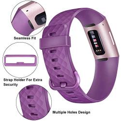 Pack 3 Silicone Bands for Fitbit Charge 4 / Fitbit Charge 3 / Charge 3 SE Replacement Wristbands for Women Men Small Large(Without Tracker) (Large: for 7.1''-8.7'' Wrists, Purple+Mint Green+Pink)