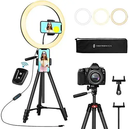 TaoTronics 12'' Selfie Ring Light with 3 Color Modes, 10 Adjustable Brightness, 61“ Extendable Tripod Stand, 2 Phone Holders, Bluetooth Remote Shutter for Photography/Makeup/Live Stream/YouTube/Vlogs