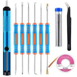 Sainwora 10 Pcs Soldering Accessories Kit Includes 6 Pcs Soldering Assist Aid Repair Tool, Desoldering Pump,Solder Wick & Pocket Pack Solder,Tweezers