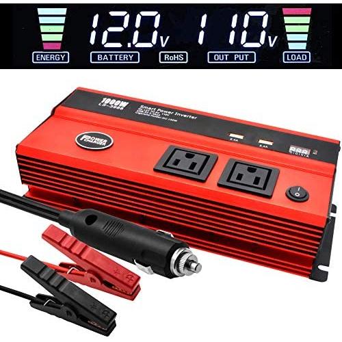1000 Watt Inverter for Car Power Converter LncBoc Dual Ac Outlets 12V Dc to 110V Ac Modified Sine Wave Inverter With Usb Charger Battery Clips for Tablets, Laptop and Smartpho
