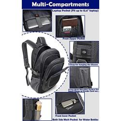 Backpack for School College Student Sturdy Bookbag Travel Business with USB Charging Port Laptop compartment Chest Straps Anti Theft Night Light Reflective (Black)
