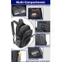 Backpack for School College Student Sturdy Bookbag Travel Business with USB Charging Port Laptop compartment Chest Straps Anti Theft Night Light Reflective (Black)