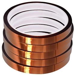 WIRESTER 5 Rolls 10mm X 30m (100ft) High Temperature Heat Resistant Tape Electronic Polyimide Tape for Masking, Soldering, Electrical, Heat Transfer Vinyl, 3D Printers