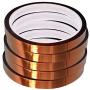 WIRESTER 5 Rolls 10mm X 30m (100ft) High Temperature Heat Resistant Tape Electronic Polyimide Tape for Masking, Soldering, Electrical, Heat Transfer Vinyl, 3D Printers