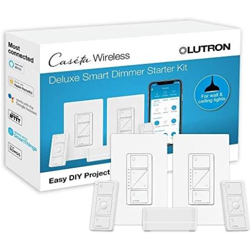 Lutron P-BDG-PKG2W-A Wireless Deluxe Dimmer Bridge Caseta Smart Start Kit, White, 2 Count