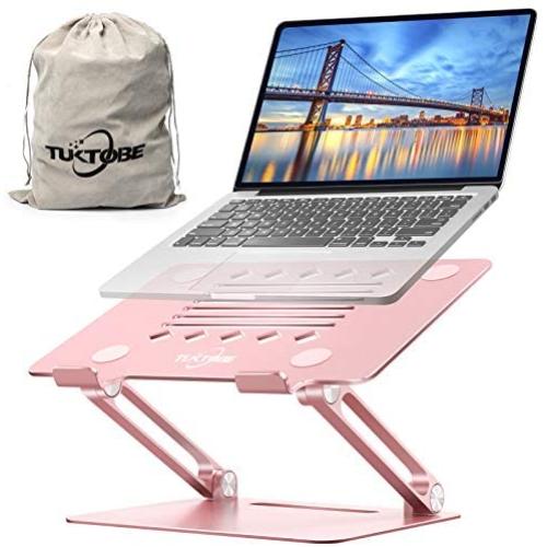 Laptop Stand for Desk - Adjustable Height Laptop Holder, Aluminum Laptop Riser with Heat-Vent, Computer Stand Compatible with All HP, Dell, MacBook Laptop (Rose Gold)