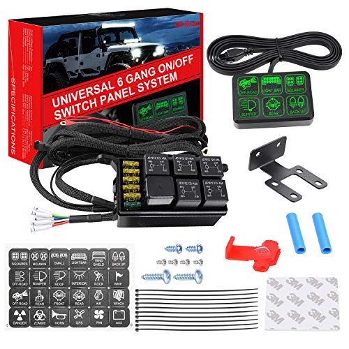 6 Gang Switch Panel Kit, Auto Power Plus Circuit Control Box Relay System Universal ON-Off Touch Switch Box for Car Marine Boat ATV UTV Truck