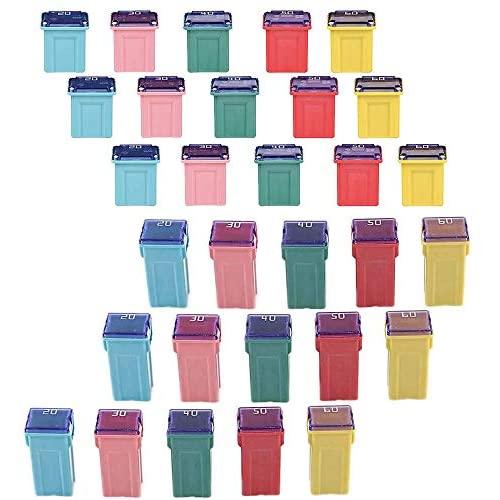 30 pcs Automotive Combination LOW and TALL/STD PROFILE JCASE Box Shaped Assortment Fuse Kit Compatible for Ford, Chevy/GM, Nissan, and Toyota Pickup Trucks, Cars and SUVs