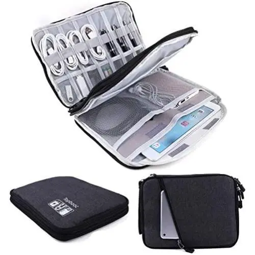 Universal Electronics Accessories Organizer, Waterproof Portable Cable Organizer Bag,Travel Gear Carry Bag for Cables (L, Black) (Black, L)