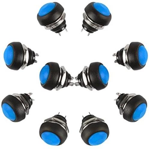 PP-NEST 10 Pieces 12mm Waterproof Push Button Momentary On Off Switch ANKG-01 (Blue)