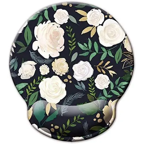Miyaso Ergonomic Mouse Pad with Memory Foam Wrist Rest Support, Wrist Rest with Lycra Cloth, Non-Sip Rubber Base for Computer, Laptop, Adorable Flower