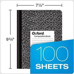 Oxford Composition Notebooks, College Ruled Paper, 9-3/4'' x 7-1/2'', Black Marble Covers, 100 Sheets, 12 per Pack (63796)