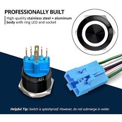 MGI SpeedWare Black Aluminum Push Button Switch 22mm with Socket, 3A 12vDC Ring LED (Momentary, White)