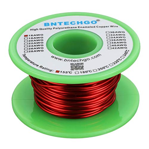 BNTECHGO 16 AWG Magnet Wire - Enameled Copper Wire - Enameled Magnet Winding Wire - 4 oz - 0.0492'' Diameter 1 Spool Coil Red Temperature Rating 155℃ Widely Used for Transformers Inductors