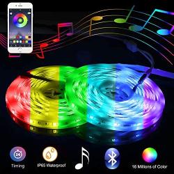Bluetooth LED Lights Strip, 32.8ft Waterproof LED Strip Lights for Room, Smart-Phone Music Sync Outdoor LED Lights SMD5050 300LEDs Strip Lights with 12V Power Supply for Decor Holiday，Party and Room
