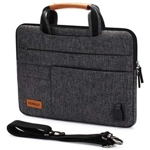 DOMISO 10.1 Inch Multi-Functional Laptop Sleeve Business Briefcase Messenger Bag with USB Charging Port for 10.1-10.5 Inch Laptop / Tablet / iPad Pro / iPad Air / Lenovo Yoga Book , Black Zipper