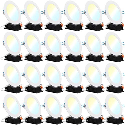 Sunco Lighting 24 Pack 6 Inch Slim LED Downlight with Junction Box, Select from 5 Colors (2700k/3000k/3500k/4000k/5000k), 14W=100W, 850 LM, Dimmable, Selectable Recessed Fixture, IC Rated - UL