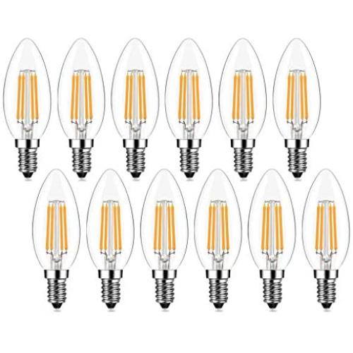 LEDERA Dimmable E12 Candelabra LED Light Bulb, 40 Watt Equivalent, Warm White 2700K, Filament Clear Glass Candle Lamp for Ceiling Fan Home Decor, Pack of 12
