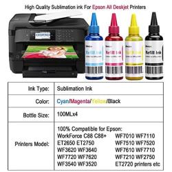 Xcinkjet Sublimation Ink Refilled for Epson C88 C88+ WF7720 ET2720 WF7710 ET2650 ET2750 WF2750 WF3620 Printer(1Black 1Cyan 1Magenta 1Yellow,4-Pack)