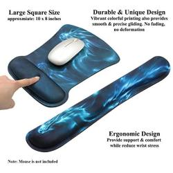 Meffort Inc Mouse Pad Wrist Support & Gaming Keyboard Wrist Pad Combo Set – Durable Ergonomic Anti Slip Non-Slip Square Base Rest Support - Blue Dragon Design