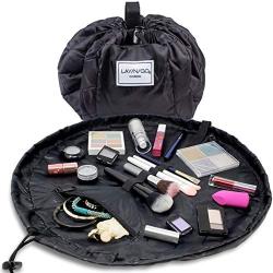 Lay-n-Go Drawstring Makeup Bag – Black, 20 inch - Travel Cosmetic Bag, Scrunch Sac Makeup Bag Opens Flat for Easy Access, Makeup Pouch, Durable and Stylish