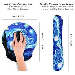 Van Gogh Starry Night Ergonomic Design Mouse Pad with Wrist Rest Hand Support and Keyboard Support. Round Large Mousing Area. Mouse Pad and Keyboard Pad for Laptop, PC Computer & Mac.