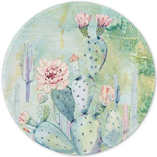ITNRSIIET [20% Larger] Mouse Pad with Stitched Edge Premium-Textured Mouse Mat Waterproof Non-Slip Rubber Base Round Mousepad for Laptop Computer PC Office 8.7×8.7×0.12 inches Art Cactus