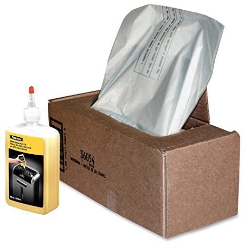 Fellowes 3605801 Shredder Waste Bags and 12 Oz. Shredder Oil Performance Bundle for 428/485 Series