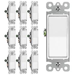 [10 Pack] BESTTEN 3-Way Decorator Wall Light Switch, 15A 120/277V, On/Off Rocker Interrupter, UL Listed, White