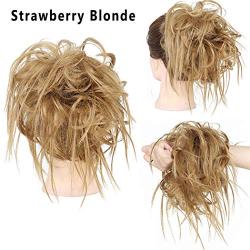 Gangel Hair Bun Hairpieces Extensions Curly Wavy Hair Ponytail Synthetic Hair Fibers Elastic Scrunchie Half Updo Hair Wig For Women and Girls(Pack of 1) (Strawberry Blonde(27#))
