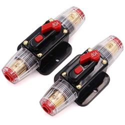 80A Audio Inline Circuit Breaker Reset Fuse PowMr Reset Fuse Holder 80 amp with Manual Reset for 12V-24V DC Car Audio, Stereo Switch and Solar Inverter System (2 Pack)