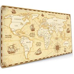 Vector Antique World Map Countries Gaming Mouse Pad Computer Keyboard Mouse Mat Large Extended Soft Ultra Thick Premium-Textured & Waterproof with Stitched Edges Non-Slip Rubber Base for Work, Laptop