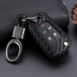 ROYALFOX(TM 2 3 4 5 Buttons Carbon Fiber Silicone flip Remote Key Fob case Cover for Chevrolet Camaro Cruze Equinox Malibu SS Sonic Spark Volt,Buick Lacrosse Encore GL8 Regal Excelle (Carbon Fiber)