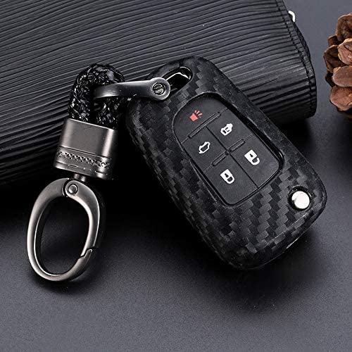 ROYALFOX(TM 2 3 4 5 Buttons Carbon Fiber Silicone flip Remote Key Fob case Cover for Chevrolet Camaro Cruze Equinox Malibu SS Sonic Spark Volt,Buick Lacrosse Encore GL8 Regal Excelle (Carbon Fiber)