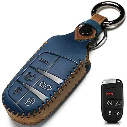 Leather Car Key Fob Cover, Suit for Keyless Control for Jeep Grand Cherokee Dodge Challenger Charger Dart Durango Journey Chrysler 200 300 Fiat etc (A Style, Blue) … … Leather Car Key Fob Cover, Suit for Keyless Control for Jeep Grand Cherokee Dodge Challenger Charger Dart Durango Journey Chrysler 200 300 Fiat etc (A Style, Blue) … …