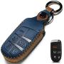 Leather Car Key Fob Cover, Suit for Keyless Control for Jeep Grand Cherokee Dodge Challenger Charger Dart Durango Journey Chrysler 200 300 Fiat etc (A Style, Blue) … …