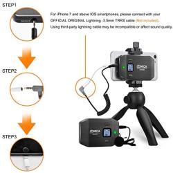 Comica CVM-WS50(C) Smartphone Wireless Lavalier Microphone with UHF 6 Channels 194 FT Wireless Range, Built-in Rechargeable Battery, Wireless Microphone for iPhone Samsung Huawei and More