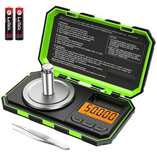 ORIA Digital Pocket Scale, Digital Milligram Pocket Scale 50g/ 0.001g, Jewelry Scale with Tweezers, Calibration Weights, 6 Units, Backlit Display, Auto Off, Tare, Stainless Steel (Battery Included)