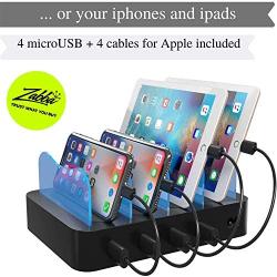 Hercules Tuff Charging Station for Multiple Devices, with 4 USB Ports and 4 Short USB Cables Included, Black