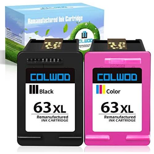 COLWOD ReManufactured Ink Cartridge Replacement for HP 63 63XL use with HP OfficeJet 5255 3830 4650 5258 3832 HP DeskJet 2132 3630 3636 HP Envy 4525 4528(1 Black + 1 Tri-Color)
