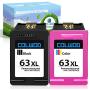 COLWOD ReManufactured Ink Cartridge Replacement for HP 63 63XL use with HP OfficeJet 5255 3830 4650 5258 3832 HP DeskJet 2132 3630 3636 HP Envy 4525 4528(1 Black + 1 Tri-Color)