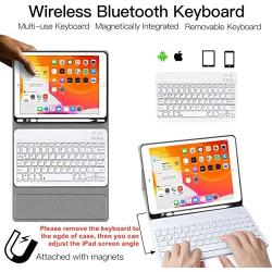 Keyboard Case for iPad 10.2 8th 7th Generation - JUQITECH Smart Case with Wireless Keyboard iPad 10.2'' 8th 2020 7th 2019 Slim Tablet Detachable Bluetooth Keyboard Stand Cover with Pencil Holder, Blue